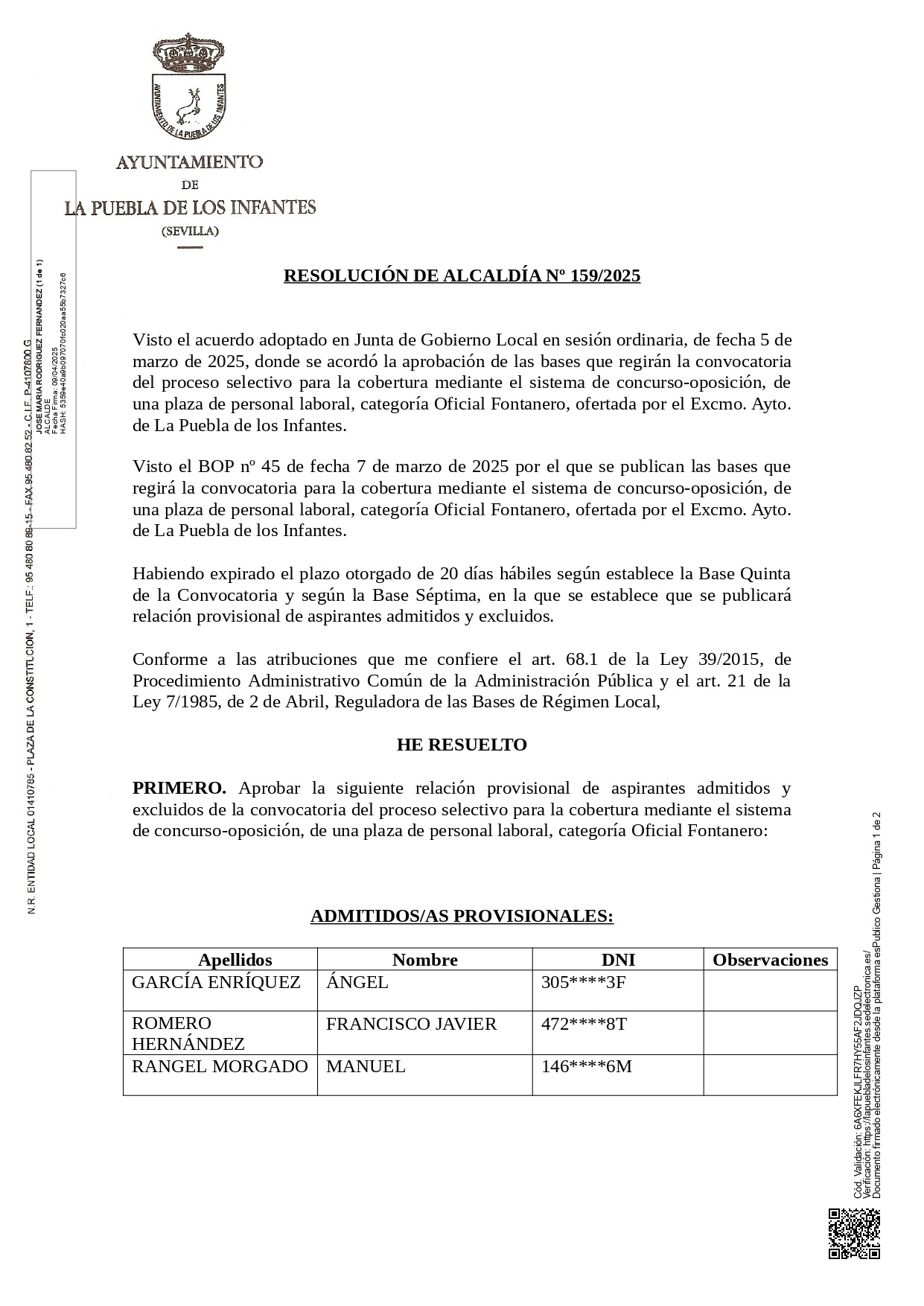 20250409_Resolución_Resolución 159-2025 Lista provisional Admitidos Fontanero_page-0001