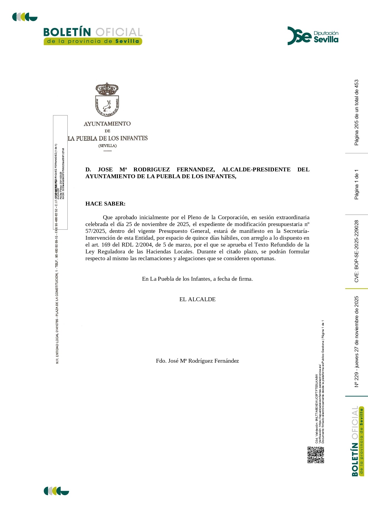 Anuncio inicial BOP-publicado Modificación Presupuestaria